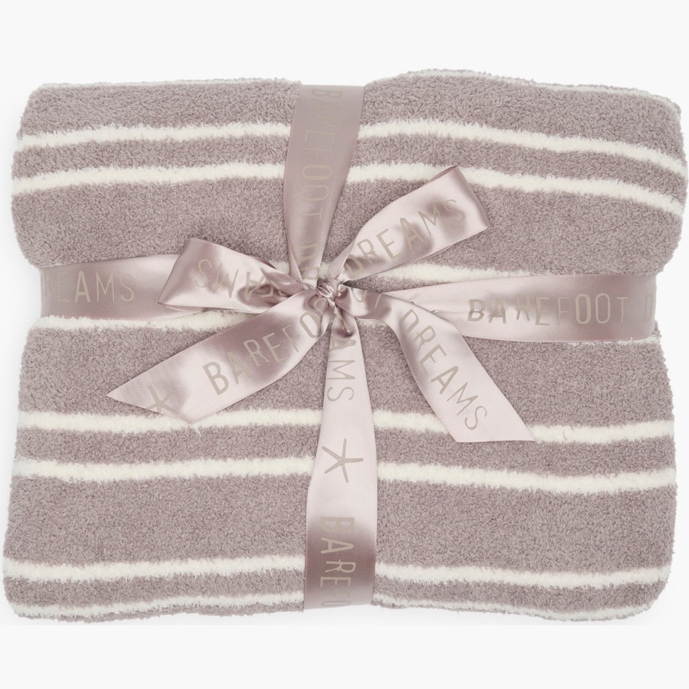 Barefoot Dreams CozyChic Double Striped Throw Blanket Beach Rock and Cream